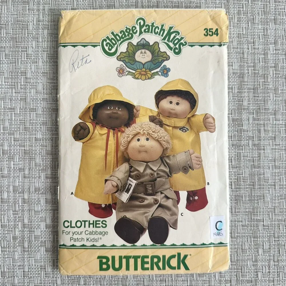 1985 BUTTERICK 354 CABBAGE PATCH KIDS SEWING PATTERN RAINCOAT TRENCH COAT